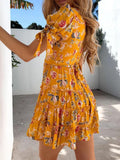 V-Neck Floral Print Short Sleeve Dress