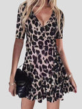 V-Neck Leopard Print Nightclub Ruffle Dress