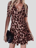 V-Neck Leopard Print Nightclub Ruffle Dress