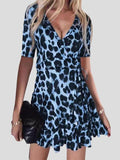 V-Neck Leopard Print Nightclub Ruffle Dress