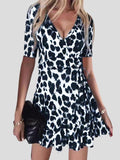 V-Neck Leopard Print Nightclub Ruffle Dress