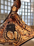 V-Neck Long Sleeve Vintage Print Dress