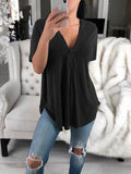 V-neck Short-sleeved Loose Solid T-shirt