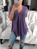 V-neck Short-sleeved Loose Solid T-shirt