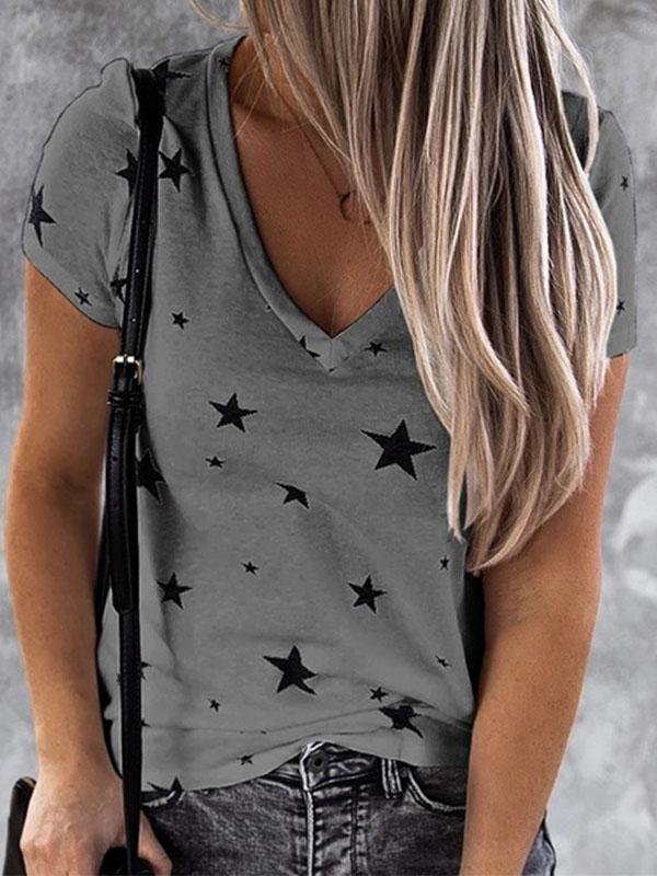 V-neck Star Print Short-sleeved T-shirt