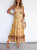 Casual Deep V Neck Sling Floral Print Dress