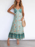 Casual Deep V Neck Sling Floral Print Dress