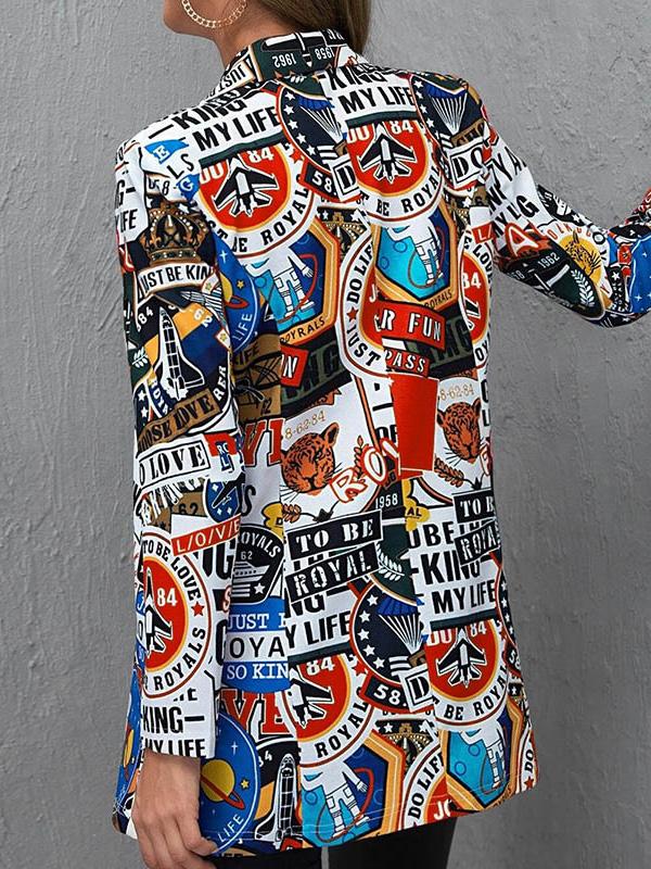 Multicolor Letter Pattern Printed Fashionable Blazer