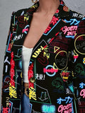 Multicolor Letter Pattern Printed Fashionable Blazer