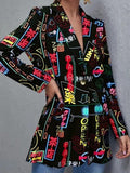Multicolor Letter Pattern Printed Fashionable Blazer