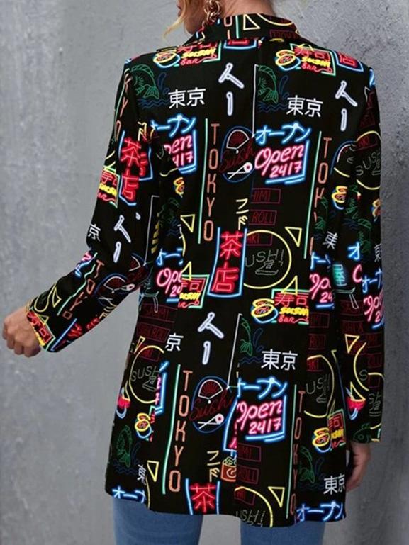 Multicolor Letter Pattern Printed Fashionable Blazer