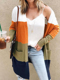 Large Pocket Long Striped Color Matching Cardigan