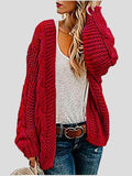 Loose Solid Twist Knit Casual Cardigan