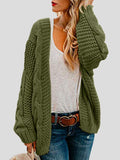 Loose Solid Twist Knit Casual Cardigan