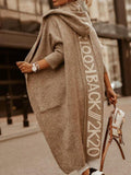 Pocket Hooded Letter Knit Cardigan