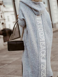 Pocket Hooded Letter Knit Cardigan