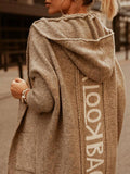 Pocket Hooded Letter Knit Cardigan