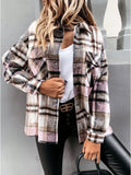 Long Sleeve Pocket Plaid Casual Coats