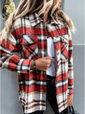 Long Sleeve Pocket Plaid Casual Coats