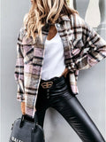 Long Sleeve Pocket Plaid Casual Coats