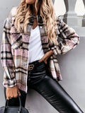 Long Sleeve Pocket Plaid Casual Coats