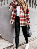 Long Sleeve Pocket Plaid Casual Coats