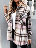 Long Sleeve Pocket Plaid Casual Coats