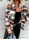 Long Sleeve Pocket Plaid Casual Coats