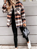 Long Sleeve Pocket Plaid Casual Coats