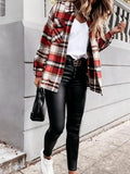 Long Sleeve Pocket Plaid Casual Coats