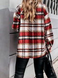 Long Sleeve Pocket Plaid Casual Coats