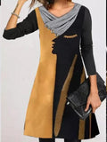 Abstract Print Long Sleeve Scarf Collar Dress