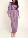 Acetate Silk Long Sleeve Irregular Dress