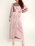 Acetate Silk Long Sleeve Irregular Dress