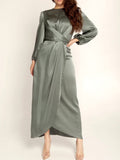 Acetate Silk Long Sleeve Irregular Dress