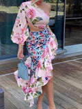 Asymmetric Off Shoulder One-Sleeve Flower Ruffled Dress