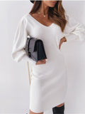 Bare Back Hollow Lace Long Sleeve V-Neck Dress