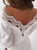 Bare Back Hollow Lace Long Sleeve V-Neck Dress