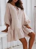 Belted Loose Long Sleeve Mini Dress