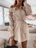 Belted Strapless Belted Button Shirt Dress