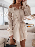 Belted Strapless Belted Button Shirt Dress