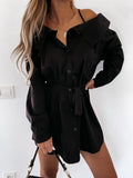 Belted Strapless Belted Button Shirt Dress