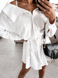 Belted Strapless Belted Button Shirt Dress