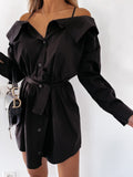 Belted Strapless Belted Button Shirt Dress