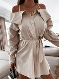 Belted Strapless Belted Button Shirt Dress