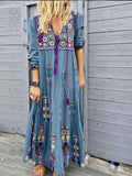 Bohemian Drawstring Long Sleeve Dress