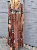 Bohemian Drawstring Long Sleeve Dress