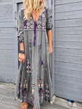 Bohemian Drawstring Long Sleeve Dress