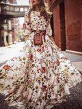 Boho Print Mid-Sleeve Maxi Dress