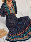 Boho Print V-Neck Short Sleeve Dress